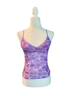 Victoria’s Secret Y2K Purple Floral micro mesh Lace-Trim Cami Tank Top